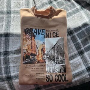 SHEIN Tan Graphic Crew Neck Sweater